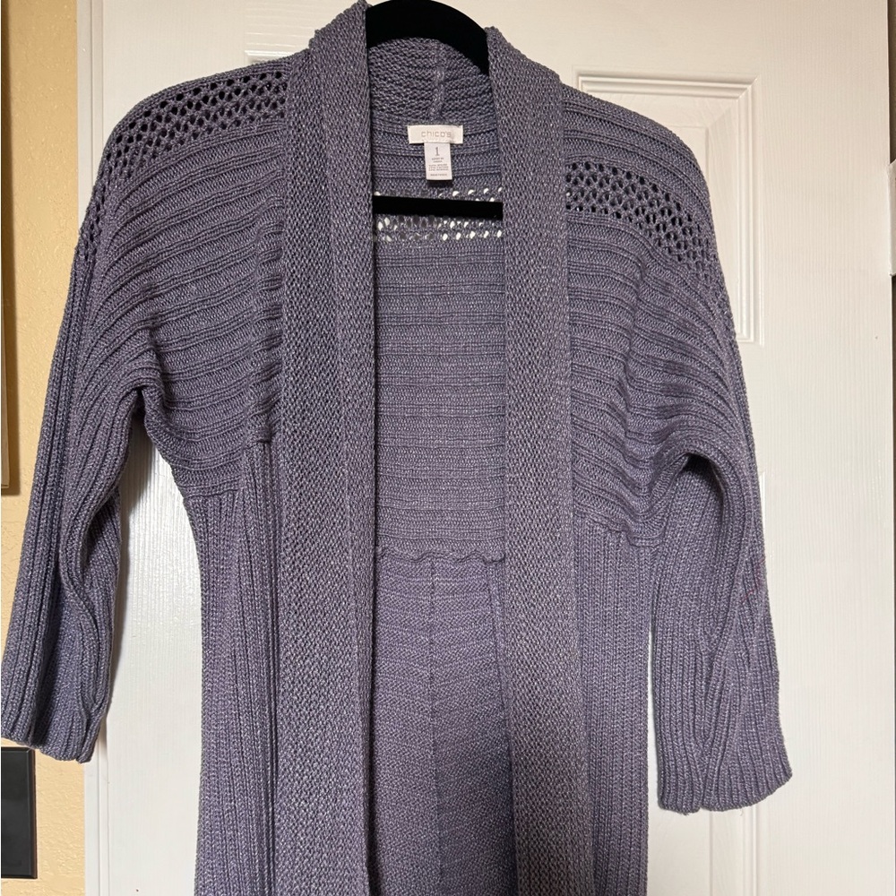 Chicos lilac light purple, lavender color cardigan Chicos size 1, women’s size 8